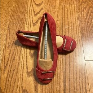 Coach Red Flats‎ Gold Buckle Size 7.5 Everyday Office Party